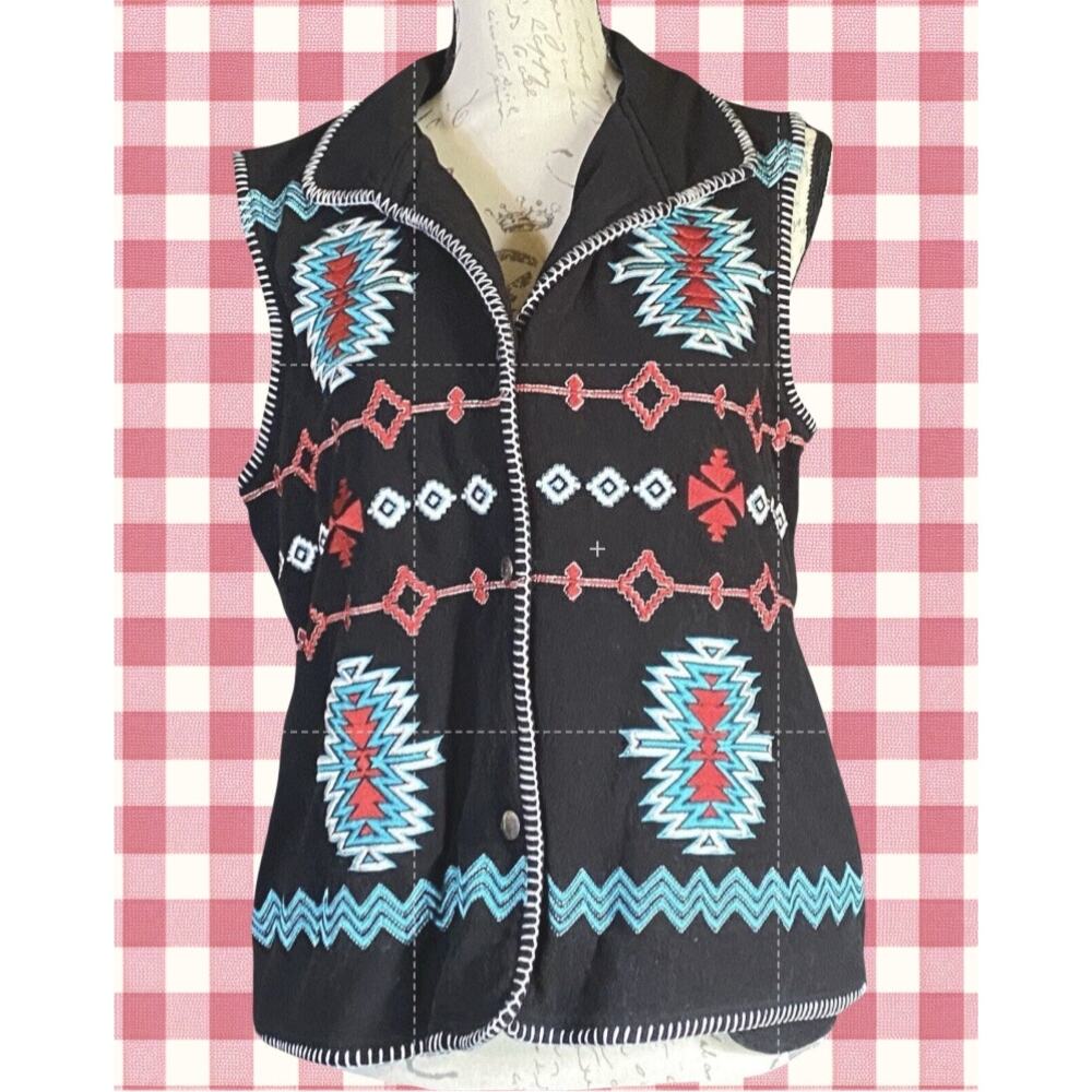 Outback Trading Co. Santa Fe Western Embroidered w/Black Back Vest Women’s MD - Picture 2 of 7